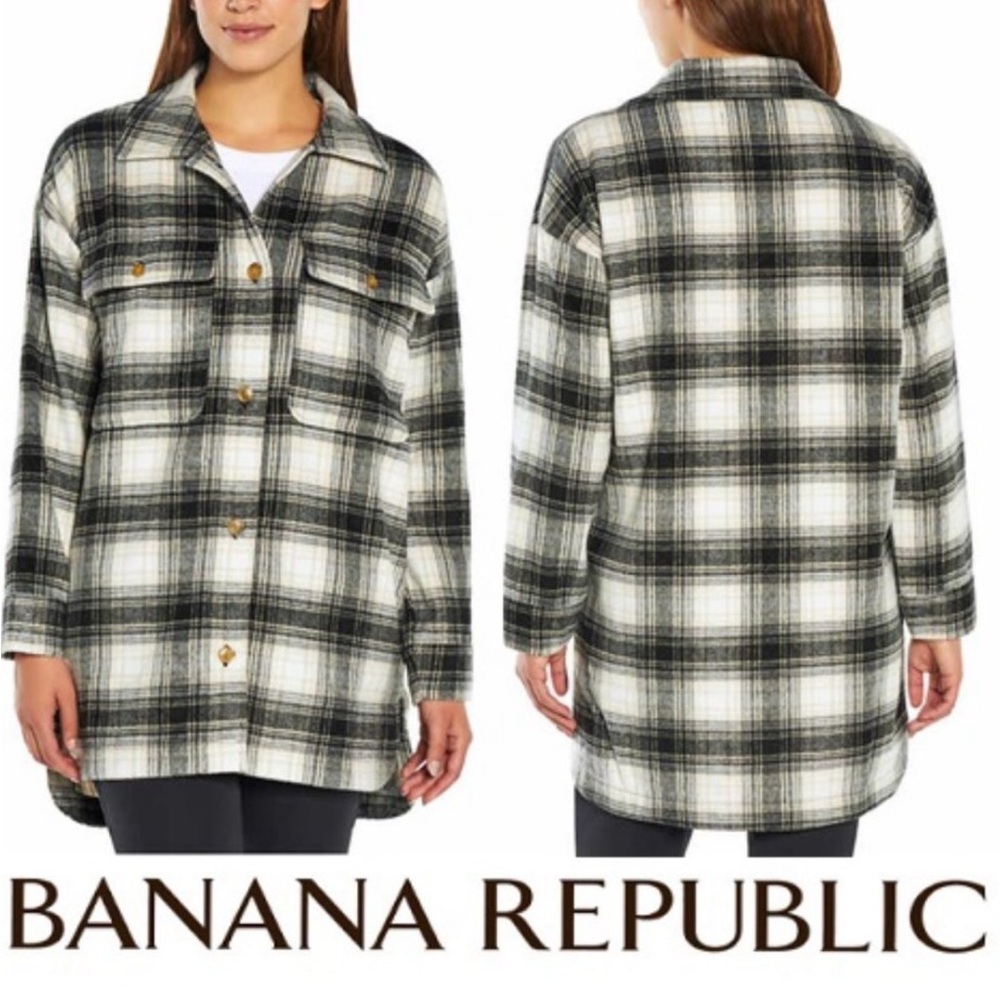 Banana Republic Oversized Ladies' Button Down Plaid Flannel Shirt Jacket Size XS - Picture 5 of 12